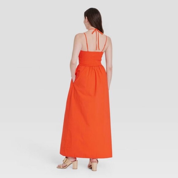 Smocked Cut-Out Maxi Dress Casual Sundress- Universal Thread Red Orange XL - Picture 3 of 3